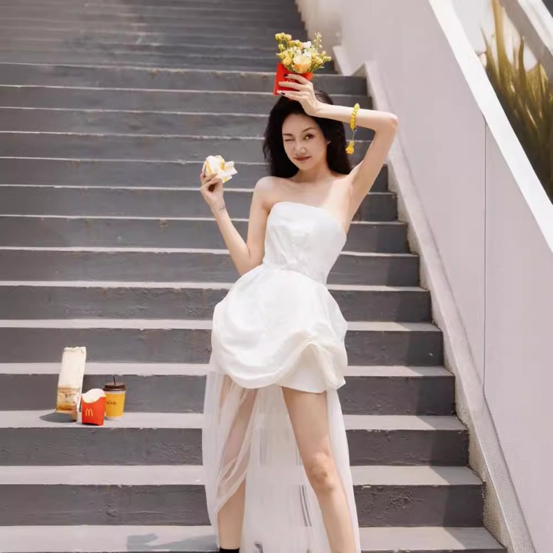 Photography With Lighting - French White Strapless Morning Gown, Light