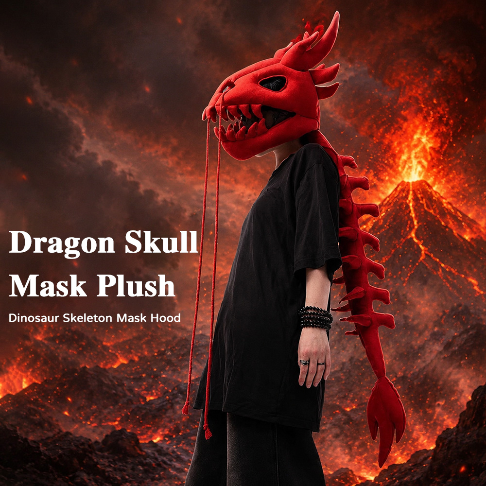 Dragon Skull Spine Plush Hood  - Photography With Lighting 评论和价格