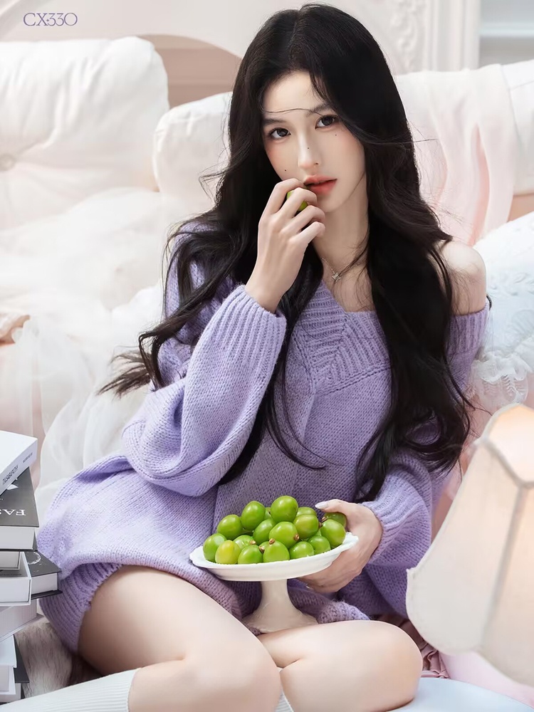 Autumn Winter Purple Sweater O - Photography Lighting Style 评论和价格